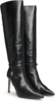 Leather knee boots with Double B monogram- Black Women's Boots size 10