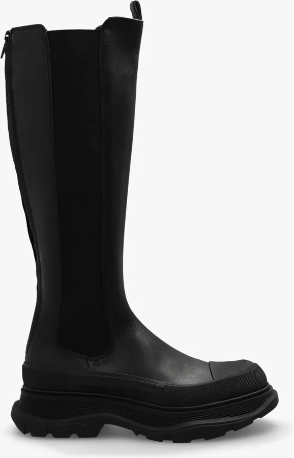 Leather Knee-high Boots, , - Black