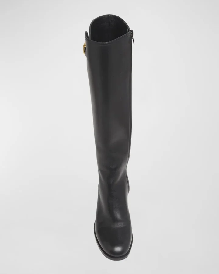 Leather Knee High Boots with V Logo - Image 2