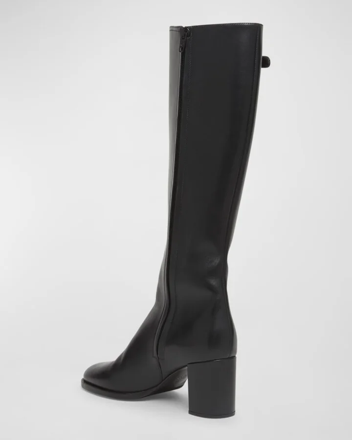Leather Knee High Boots with V Logo - Image 5