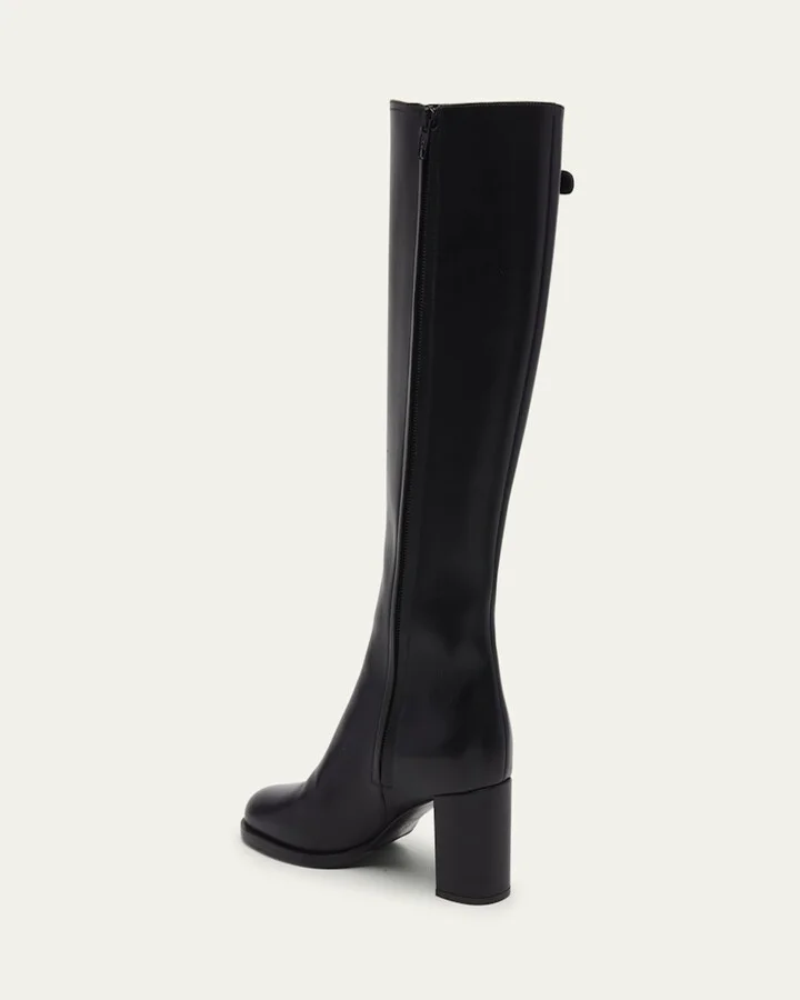 Leather Knee High Boots with V Logo - Image 9