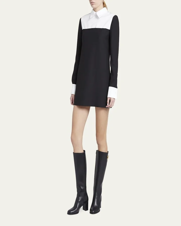 Leather Knee High Boots with V Logo - Image 11