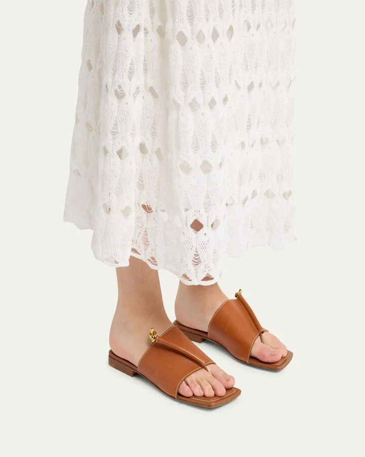 Leather Knot Flat Sandals - Image 9