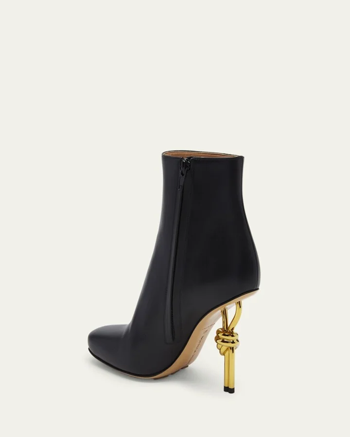 Leather Knot-Heel Ankle Booties - Image 5