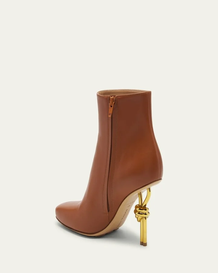 Leather Knot-Heel Ankle Booties - Image 4