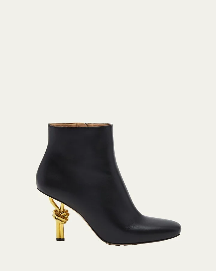 Leather Knot-Heel Ankle Booties
