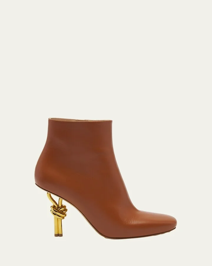 Leather Knot-Heel Ankle Booties
