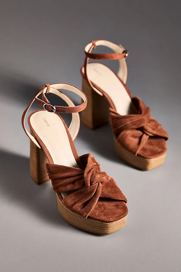 Leather Knot Platform Wood-Bottom Sandals - Image 2