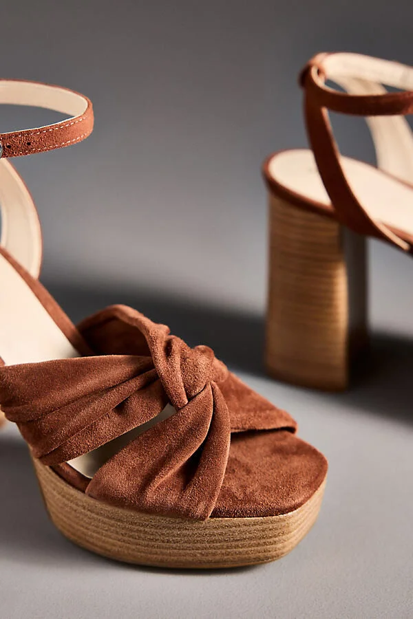 Leather Knot Platform Wood-Bottom Sandals - Image 3