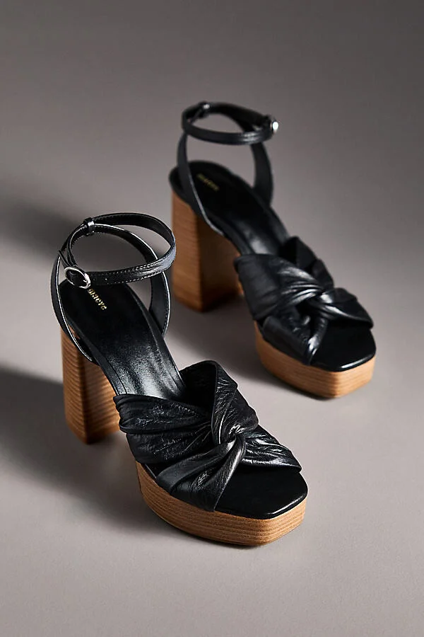 Leather Knot Platform Wood-Bottom Sandals - Image 2