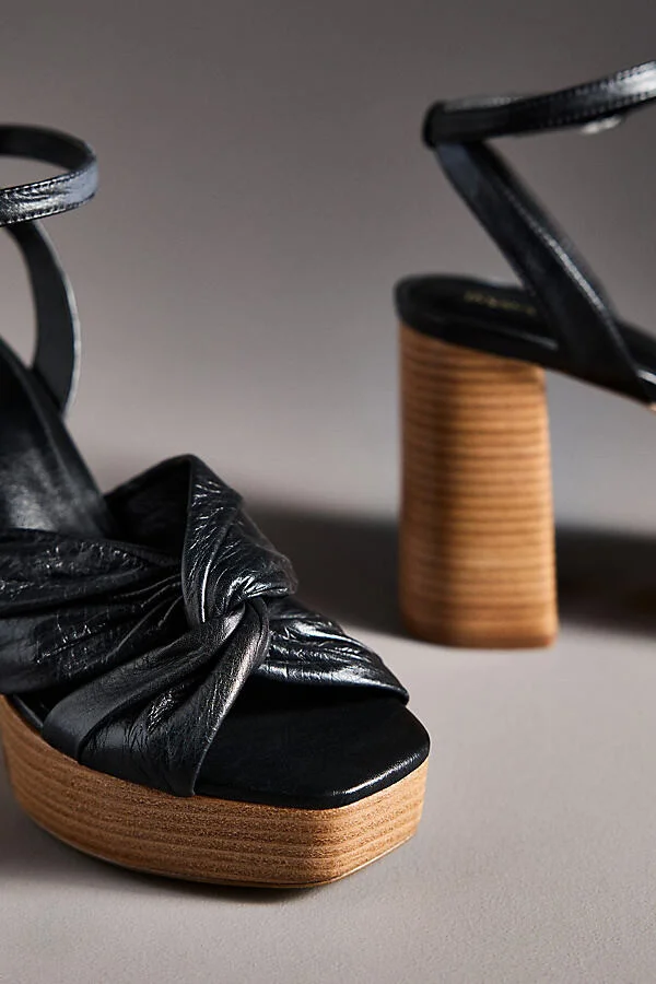 Leather Knot Platform Wood-Bottom Sandals - Image 3