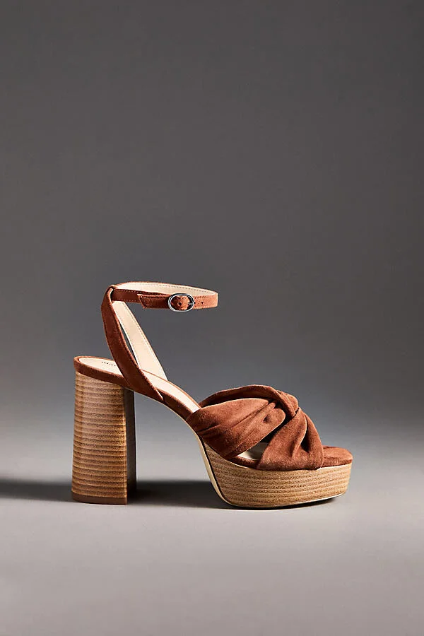 Leather Knot Platform Wood-Bottom Sandals