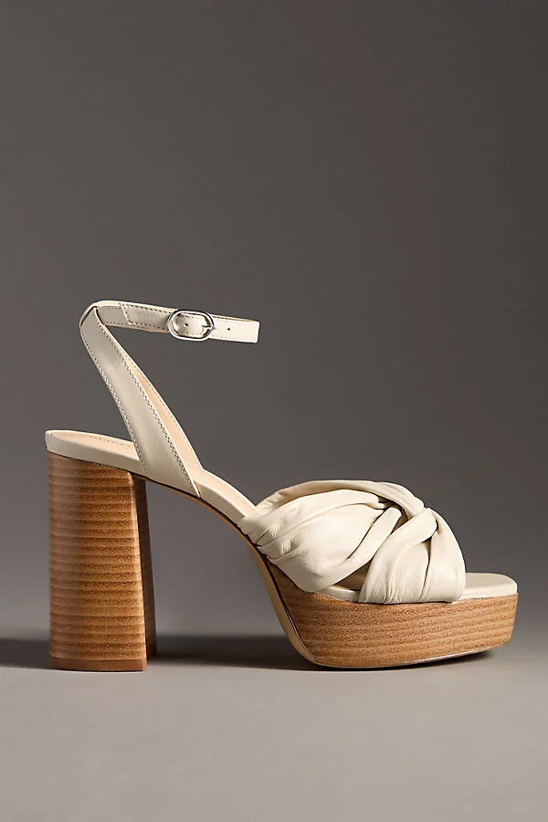 Leather Knot Platform Wood-Bottom Sandals