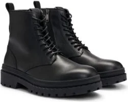 Leather lace-up boots with rubber outsole- Black Men's Boots size 7