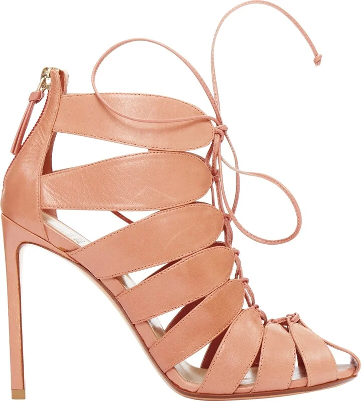 Leather Lace Up Cut Out Cage Sandals