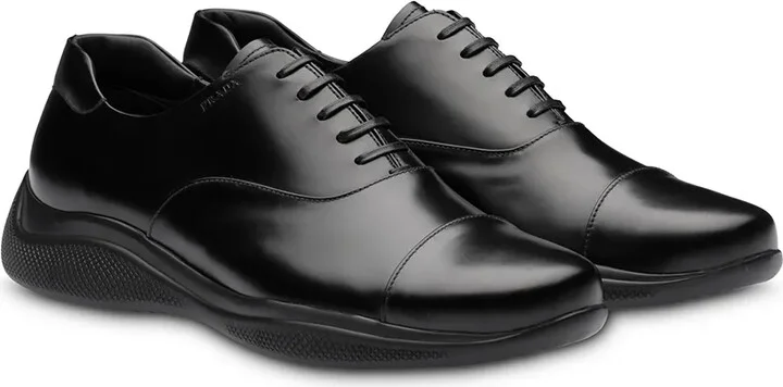 Leather Lace-Up Oxford Sneakers Shoes "Black" - Image 2