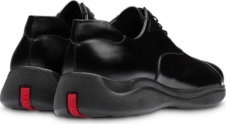 Leather Lace-Up Oxford Sneakers Shoes "Black" - Image 3