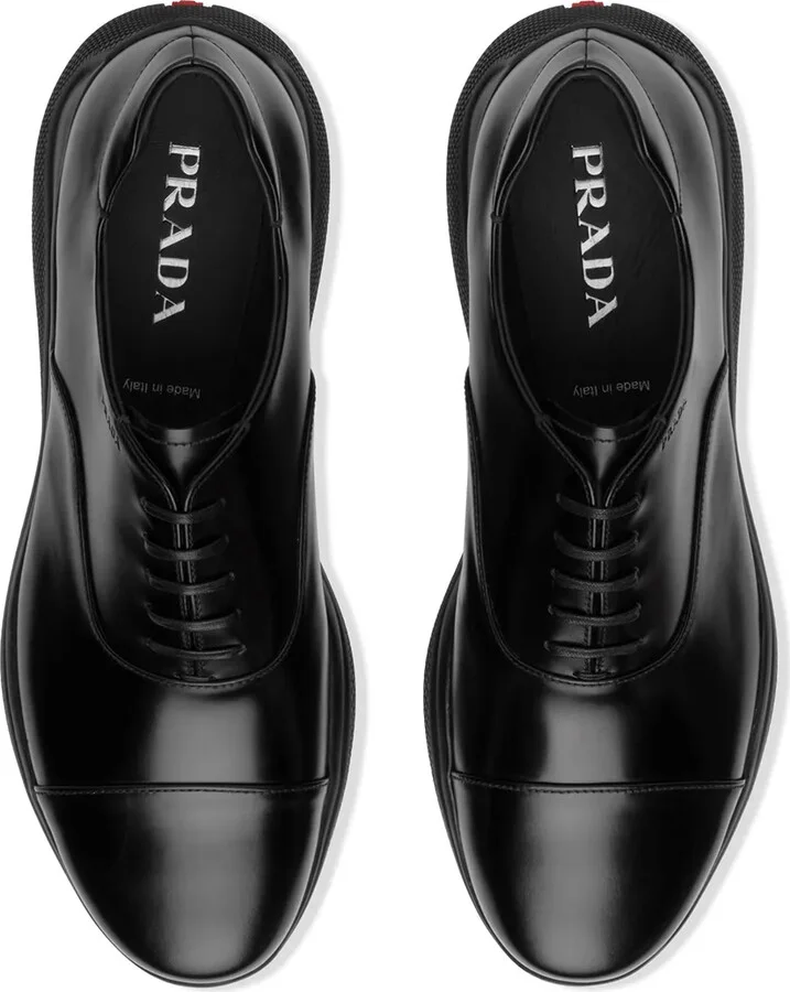 Leather Lace-Up Oxford Sneakers Shoes "Black" - Image 4