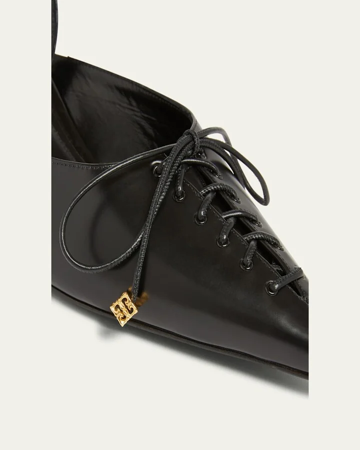 Leather Lace-Up Slingback Pumps - Image 4