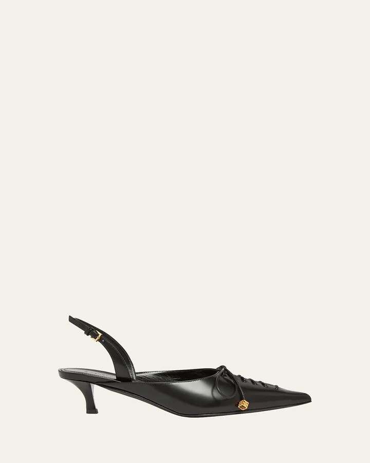 Leather Lace-Up Slingback Pumps