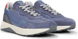 Leather lace-up trainers with mesh trims- Light Blue Men's Sneakers size 9