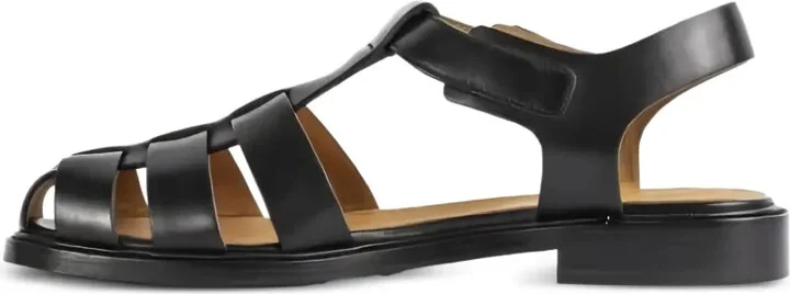 Leather Lattice Flat Sandals - Image 2