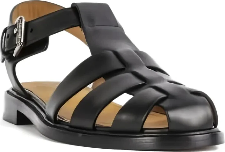 Leather Lattice Flat Sandals - Image 3