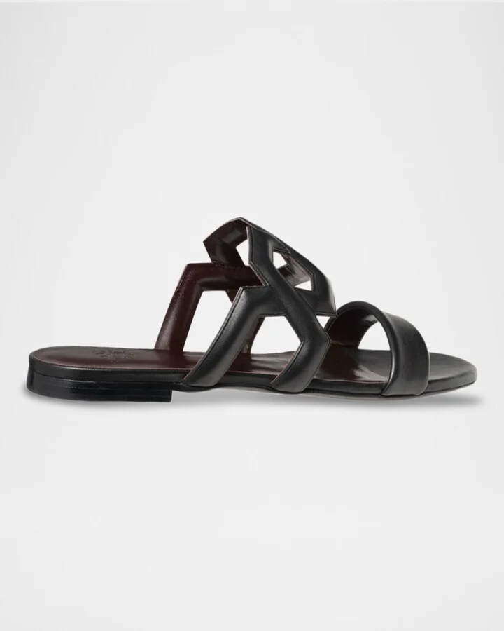 Leather Link Flat Slide Sandals - Image 3