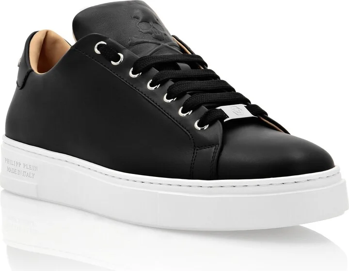 Leather Lo-Top Sneakers Skull and Plein