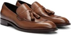 Leather loafers with tassel trim- Brown Men's Business Shoes size 9