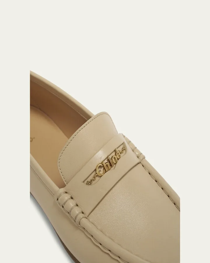 Leather Logo Chain Penny Loafers - Image 11