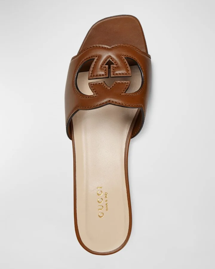Leather Logo Cutout Flat Sandals - Image 2