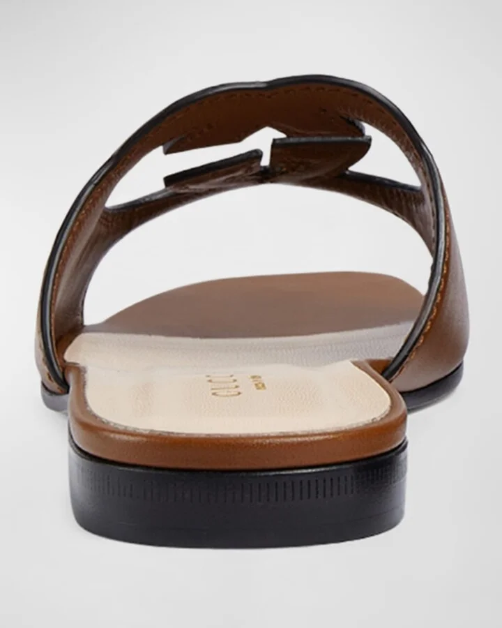 Leather Logo Cutout Flat Sandals - Image 3