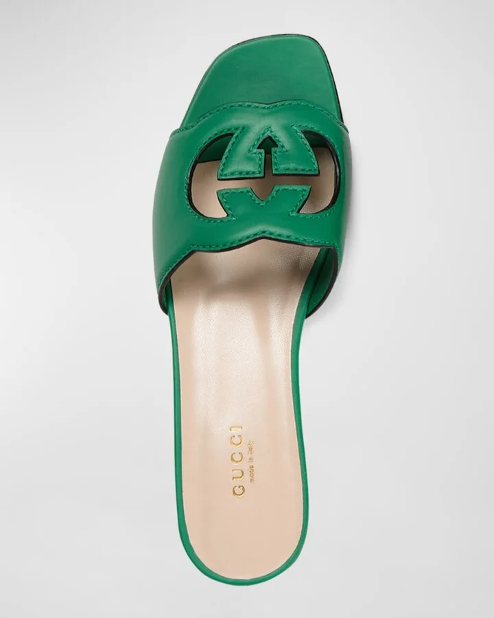 Leather Logo Cutout Flat Sandals - Image 11