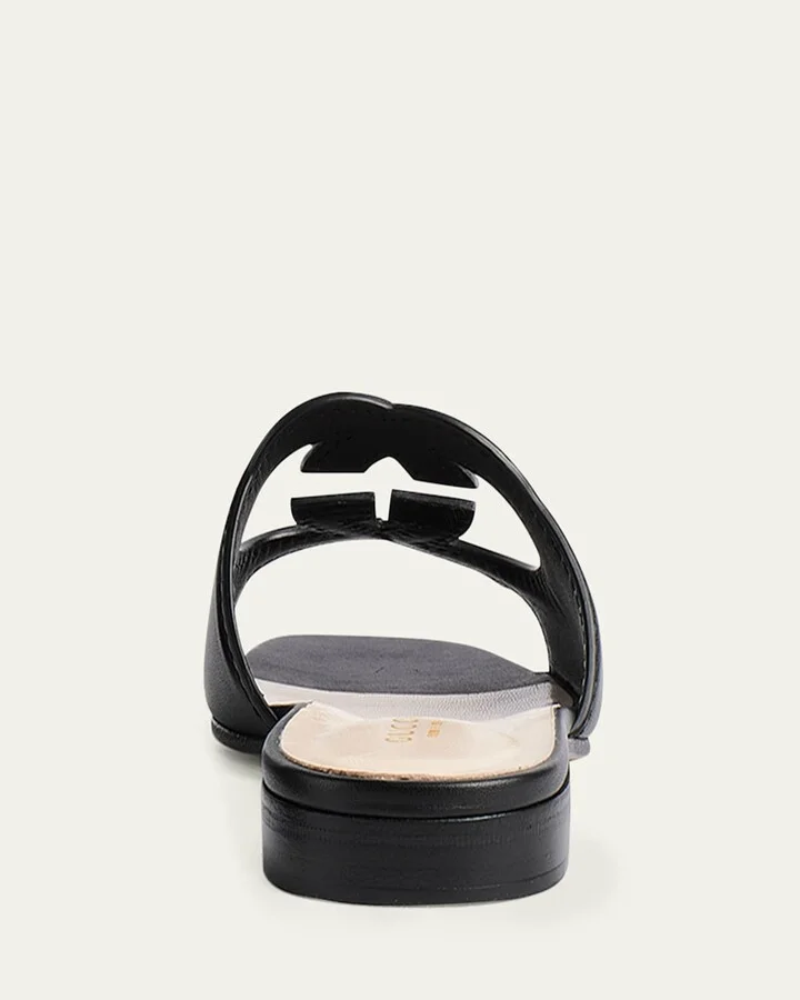 Leather Logo Cutout Flat Sandals - Image 2