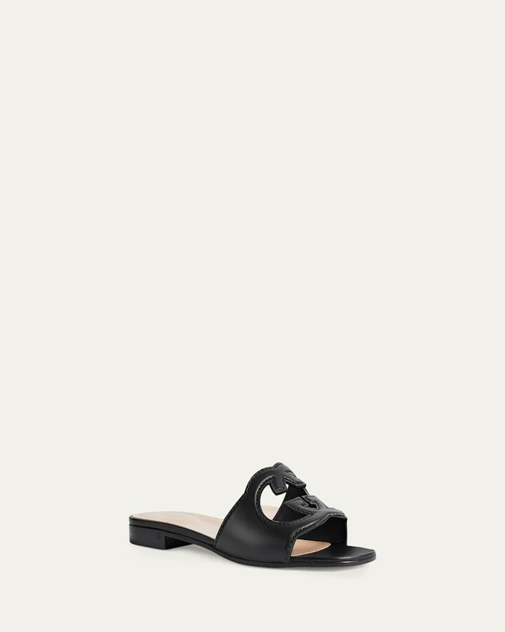 Leather Logo Cutout Flat Sandals - Image 3