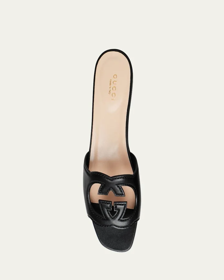 Leather Logo Cutout Flat Sandals - Image 5