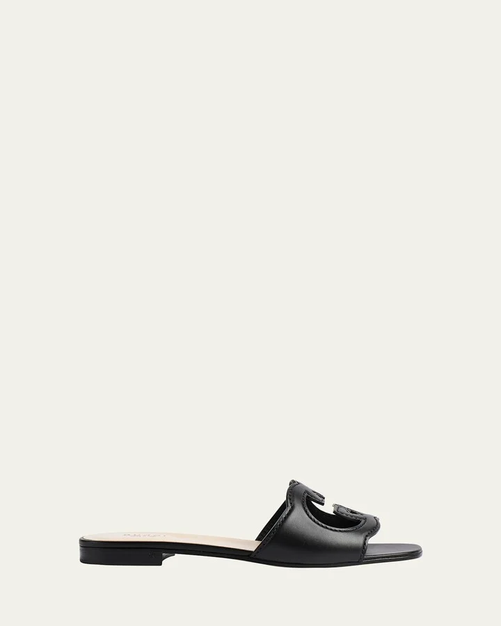 Leather Logo Cutout Flat Sandals