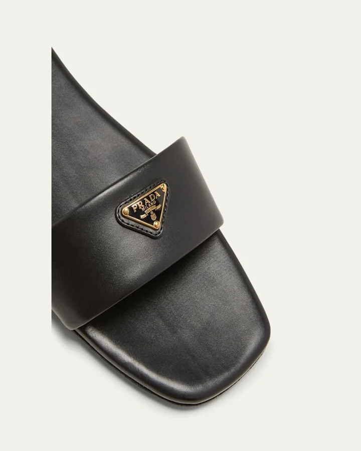 Leather Logo Flat Slide Sandals - Image 2