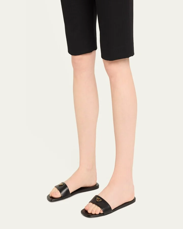 Leather Logo Flat Slide Sandals - Image 8