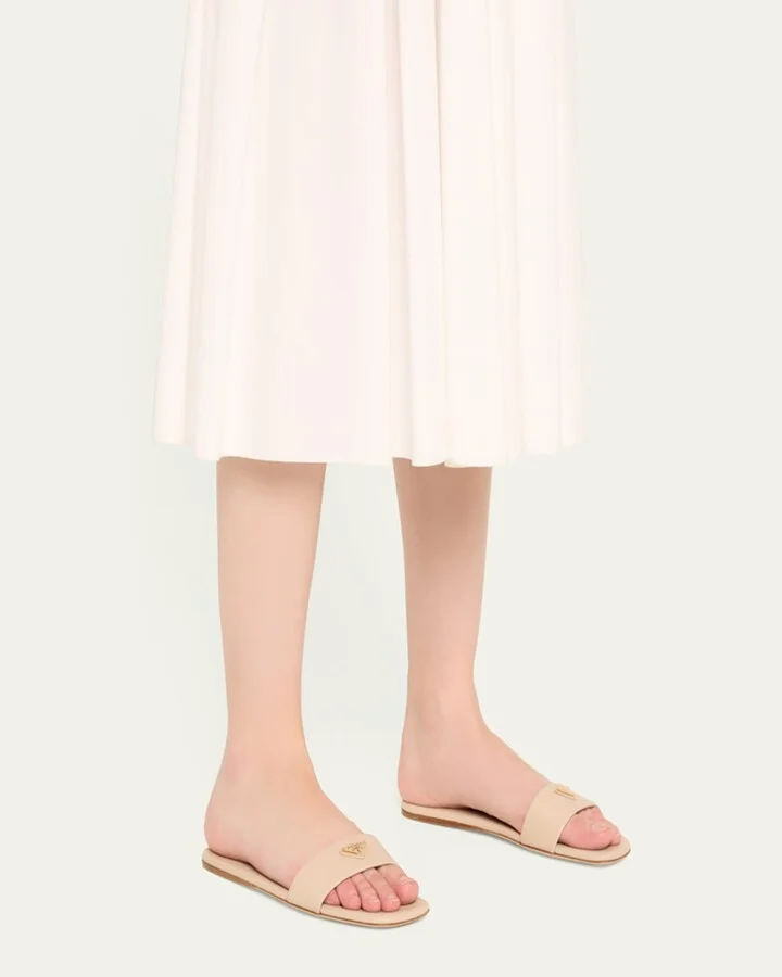 Leather Logo Flat Slide Sandals - Image 10