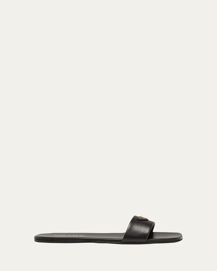 Leather Logo Flat Slide Sandals