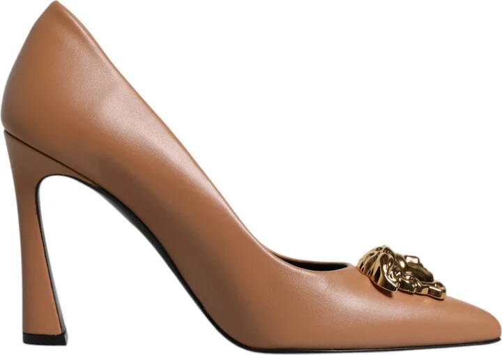 Leather Logo Plaque High Heels Pumps Women's Shoes
