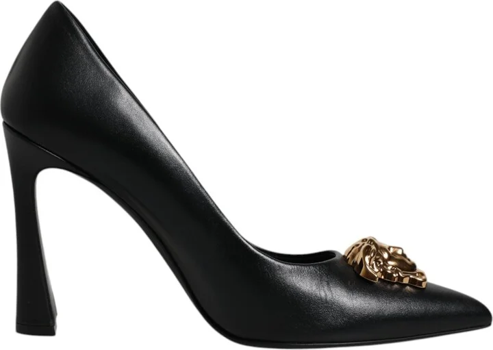 Leather Logo Plaque High Heels Pumps Women's Shoes