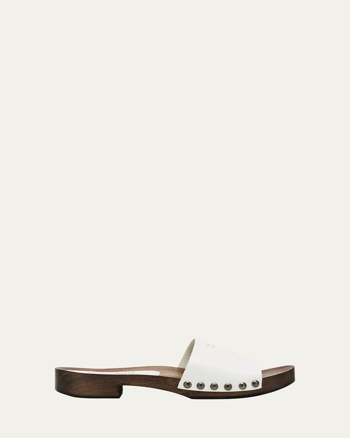 Leather Logo Slide Clogs