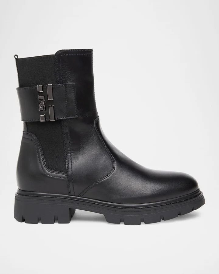 Leather Logo-Strap Chelsea Booties
