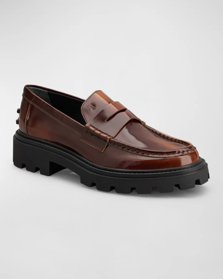 Leather Lug-Sole Penny Loafers - Image 4