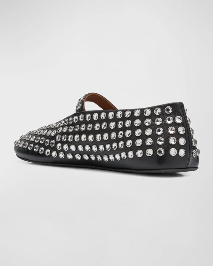 Leather Mary Jane Flats With Allover Studs - Image 4