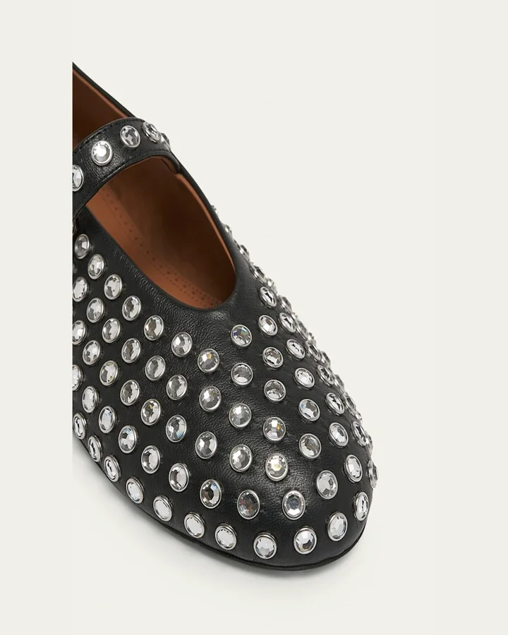 Leather Mary Jane Flats With Allover Studs - Image 3