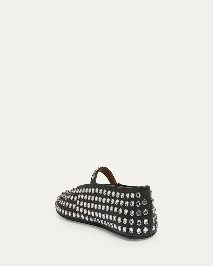 Leather Mary Jane Flats With Allover Studs - Image 7